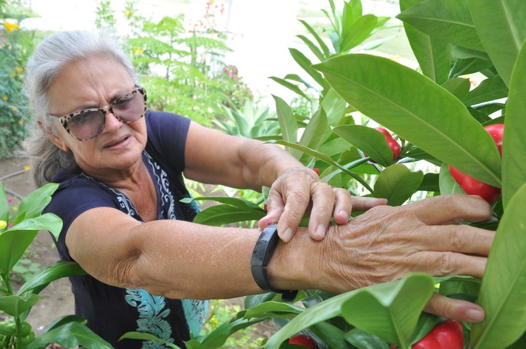 2023.11.12 - A União - Smartwatch para monitoramento de idosos - Amparo Alves usando o smartwatch - foto Fabiana Veloso - 01