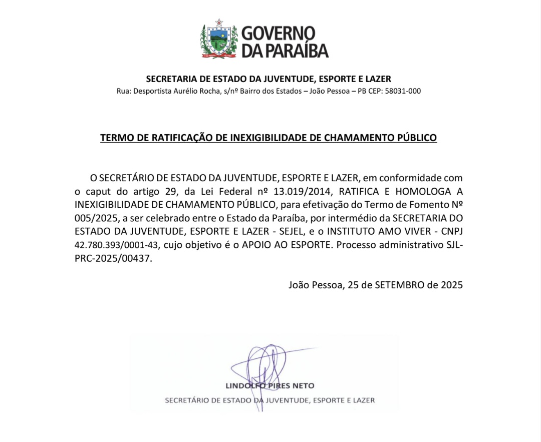 TERMO DE RATIFICAÇÃO DE INEXIGIBILIDADE DE CHAMAMENTO PÚBLICO INSTITUTO AMO VIVER